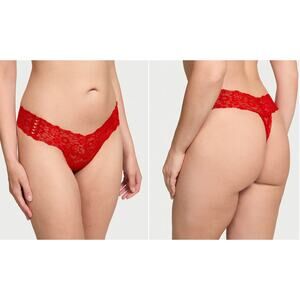 Victoria's Secret Women's Panties The Lacie Lace-Up Lace Thong Red XL